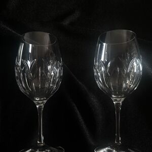 Ralph Lauren Veranda Crystal Signed Wine Glasses Set of 2 Cut Glass 7.5"Exc Cond